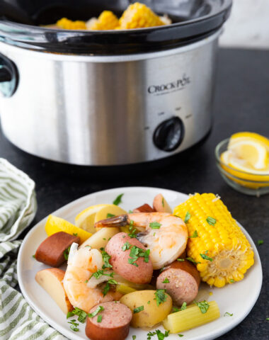 Low Country Boil made in the slow cooker, mega flavor, minimal effort