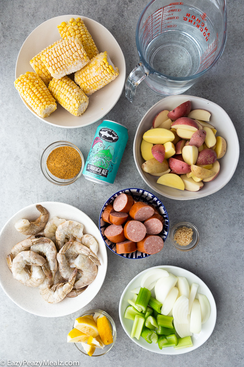 Ingredients for a slow cooker low country boil