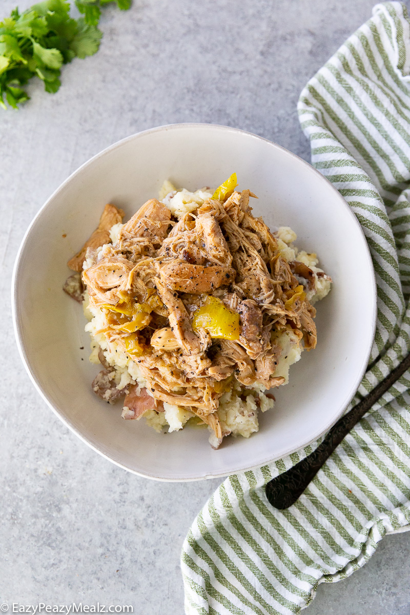 Slow cooker Mississippi chicken, cooked low and slow for tender, juicy chicken