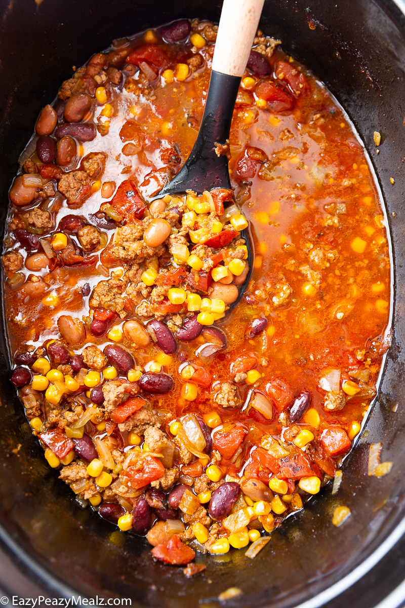 A big slow cooker full of taco soup