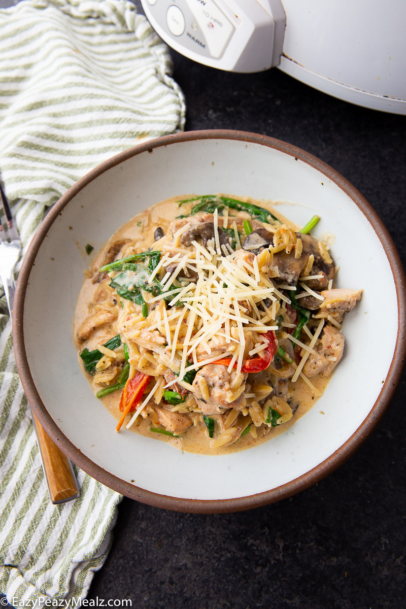 Slow Cooker Chicken Orzo with a creamy Italian seasoned sauce