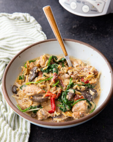 Creamy Italian Chicken Orzo made in the slow cooker