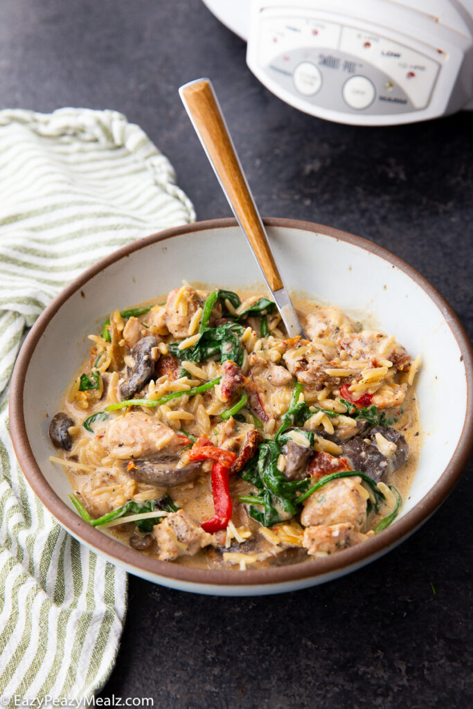 Slow Cooker Creamy Italian Chicken and Orzo