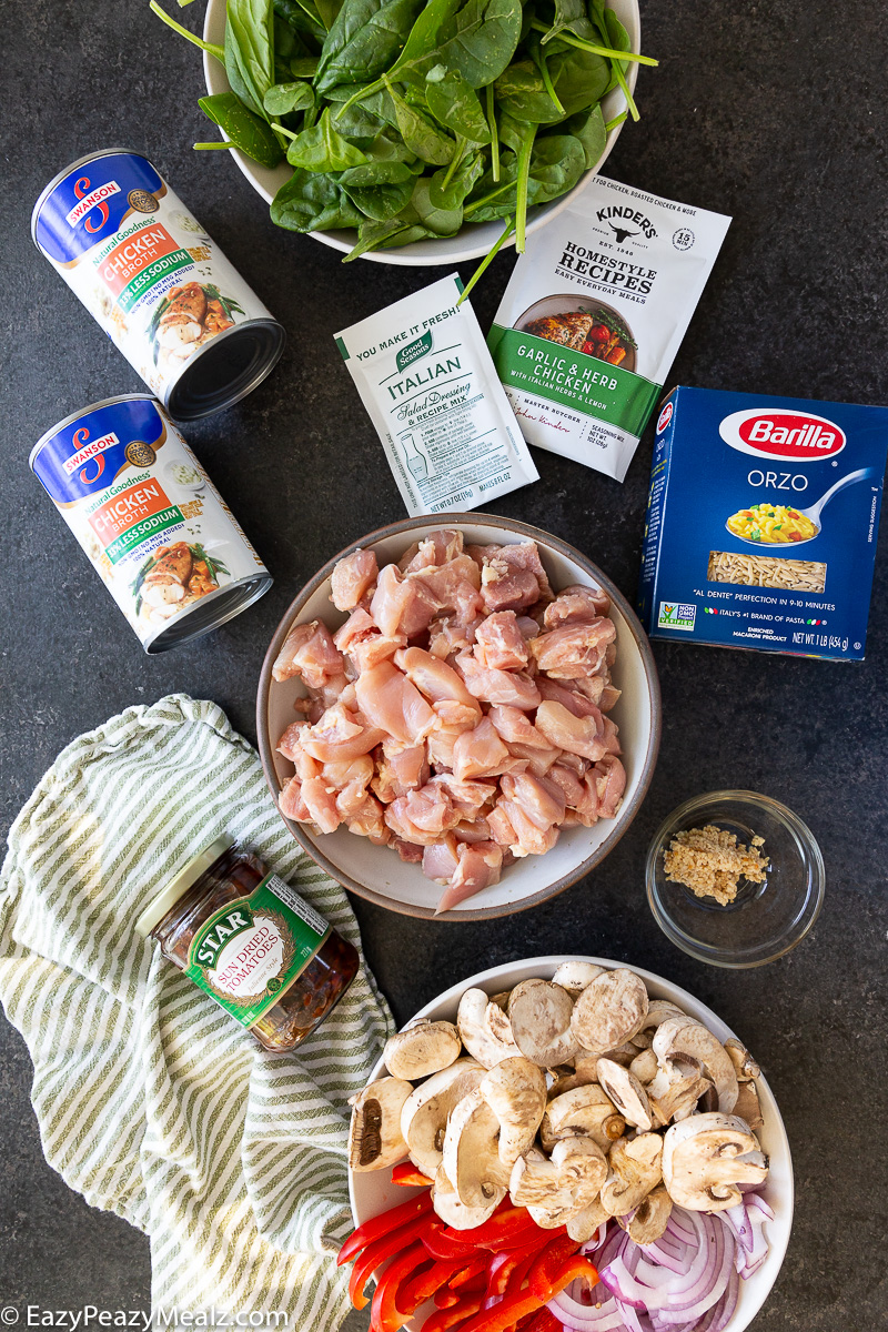 All the ingredients you need for slow cooker creamy Italian chicken orzo