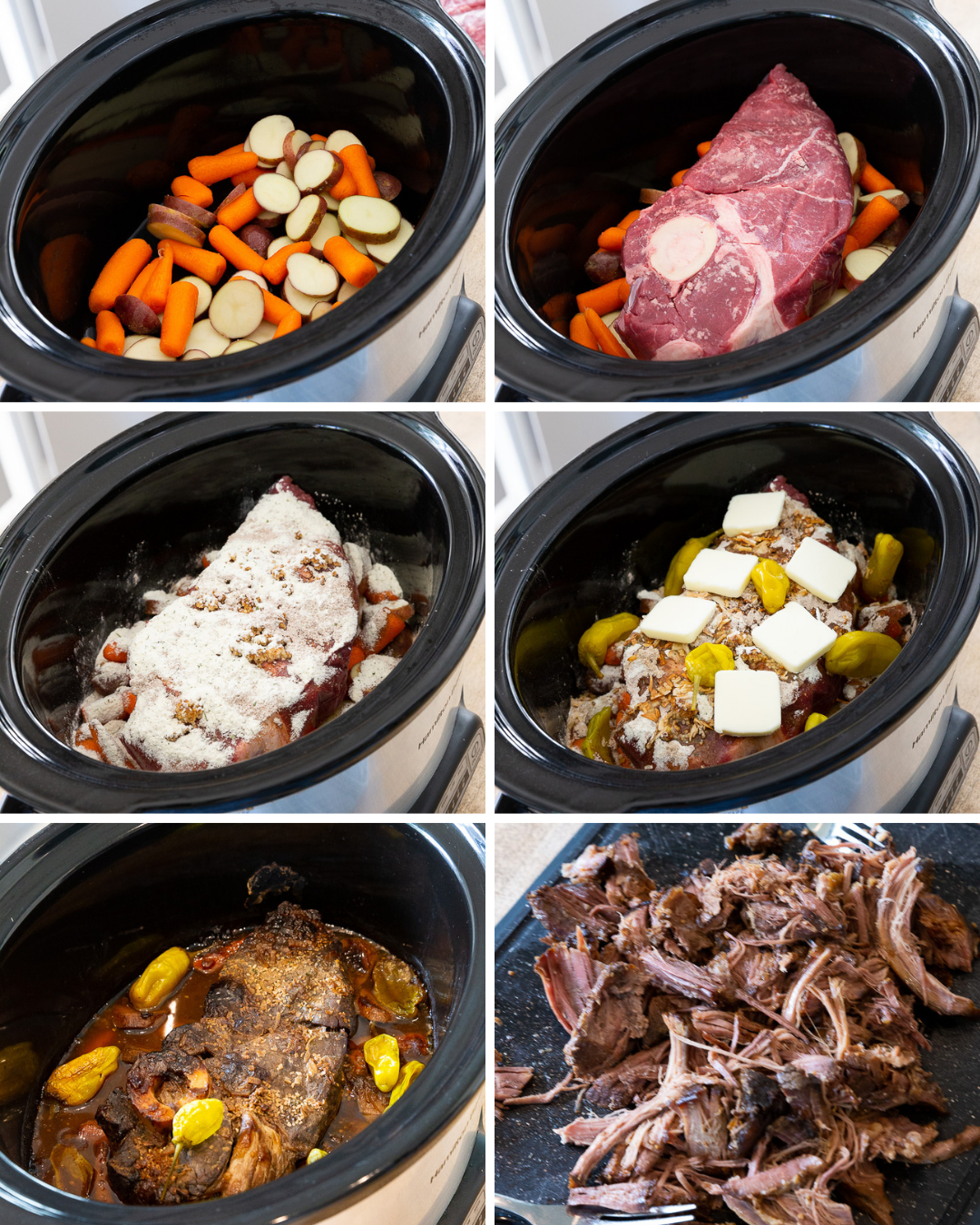 A slow cooker filled with everything you need for slow cooker mississippi roast.
