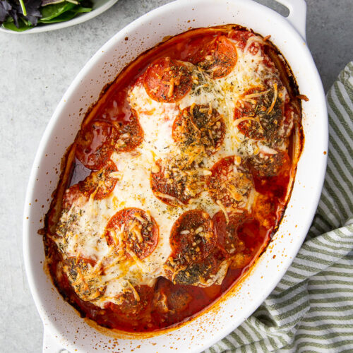 Amazingly simple and flavorful pizza chicken bake