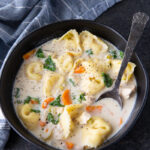 Slow Cooker Alfredo Chicken Tortellini Soup in a bowl