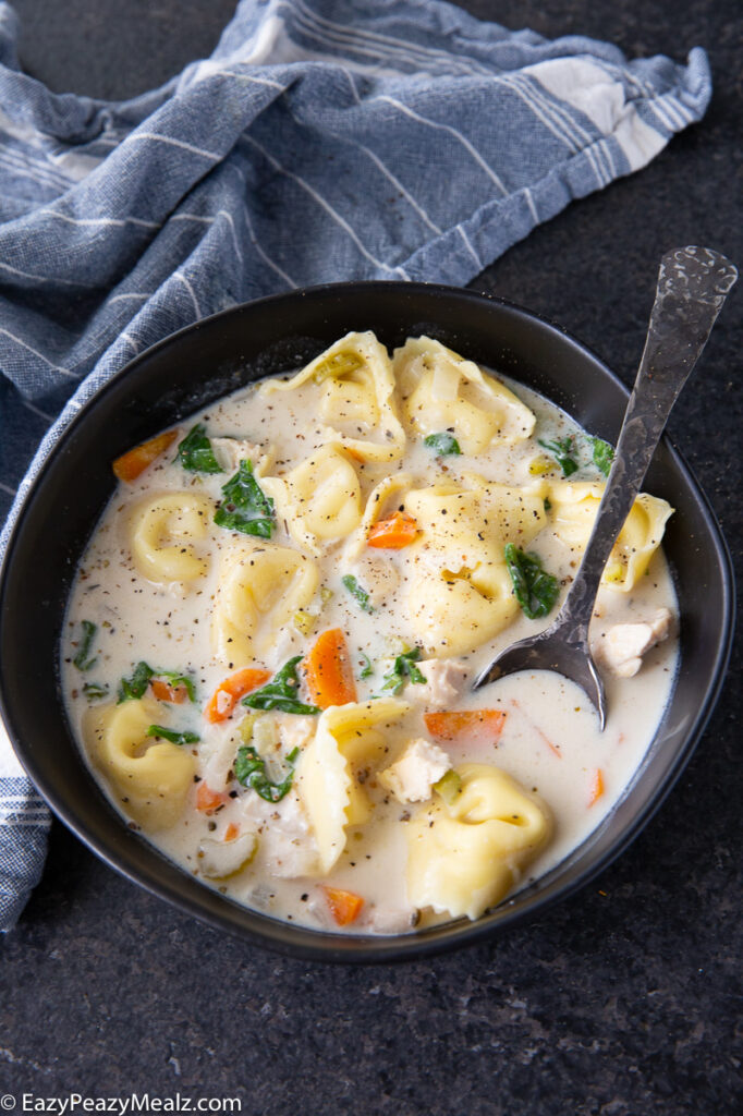 Slow Cooker Alfredo Chicken Tortellini Soup