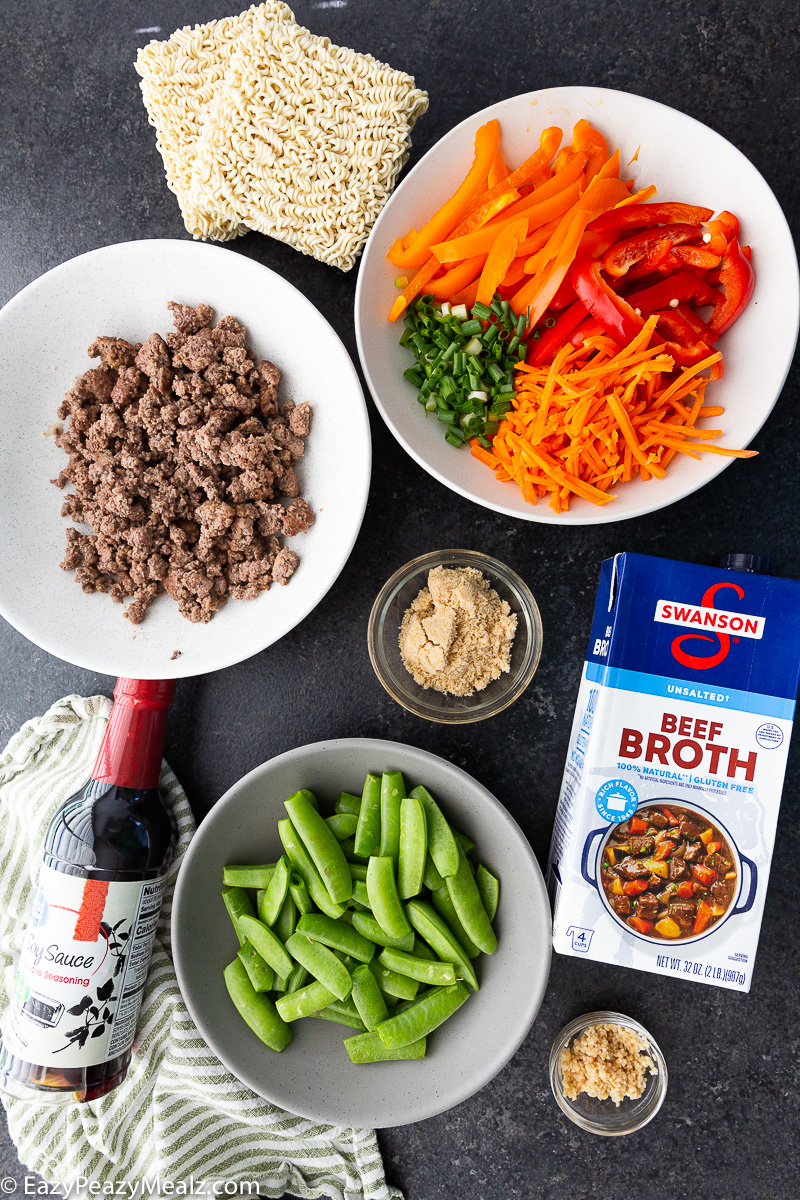 Everything you need to make a beef ramen stir fry in the slow cooker