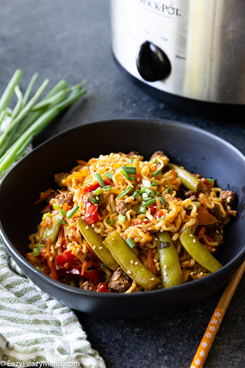Slow Cooker Beef Ramen Stir Fry