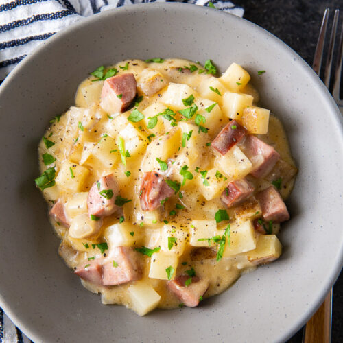 Slow cooker cheesy sausage and potatoes