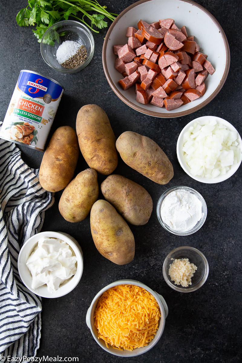 What you need to make this slow cooker cheesy sausage and potatoes