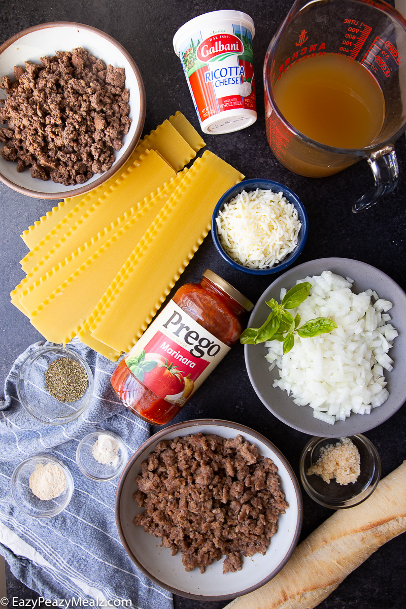 All the ingredients you need for slow cooker lasagna soup