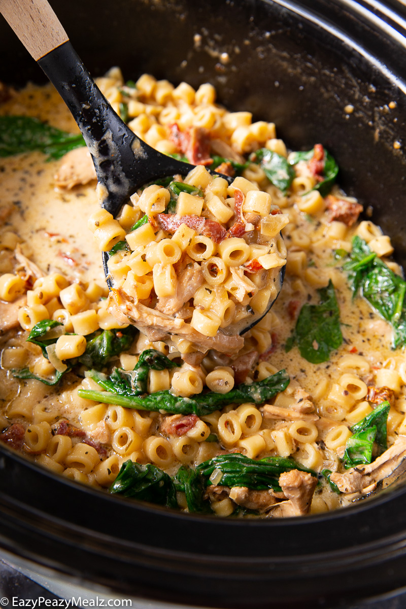 A big crockpot full of slow cooker marry me chicken soup