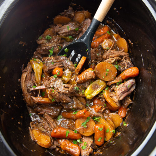Slow Cooker Mississippi Roast, loaded with flavor.