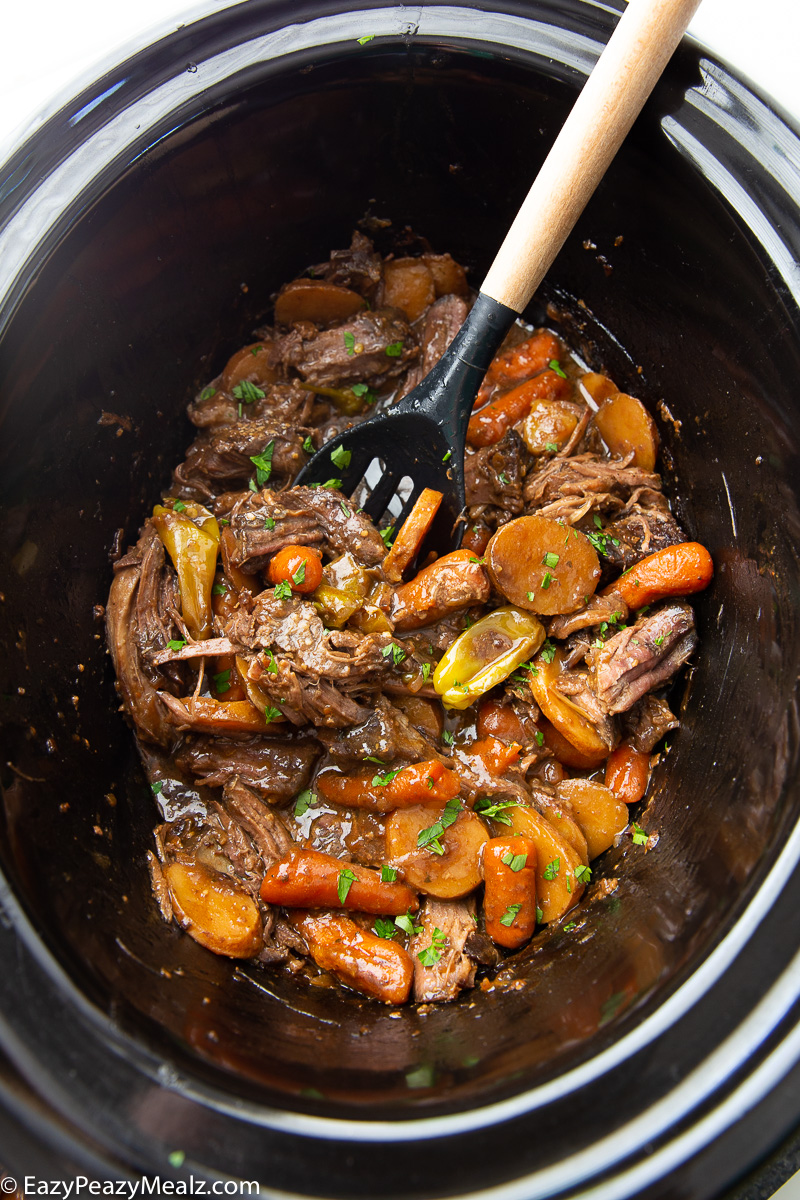 Slow Cooker Mississippi Roast, loaded with flavor.