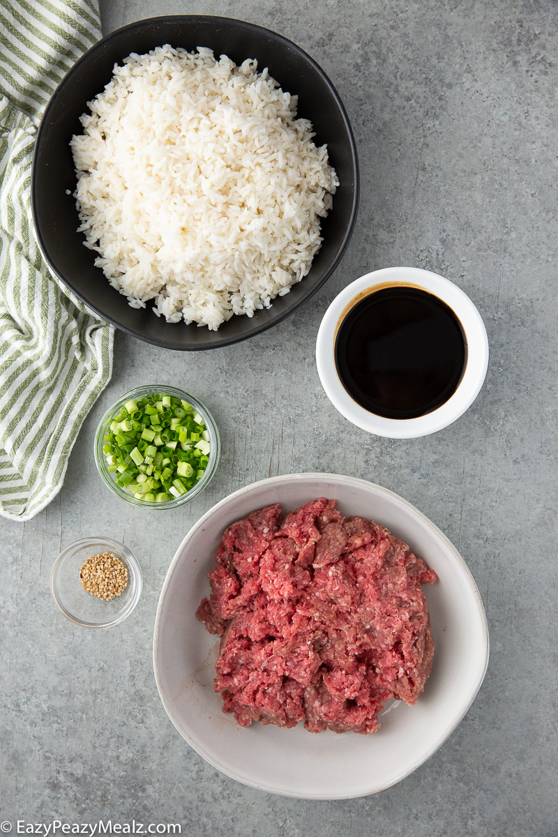 Ingredients needed for teriyaki beef bowls