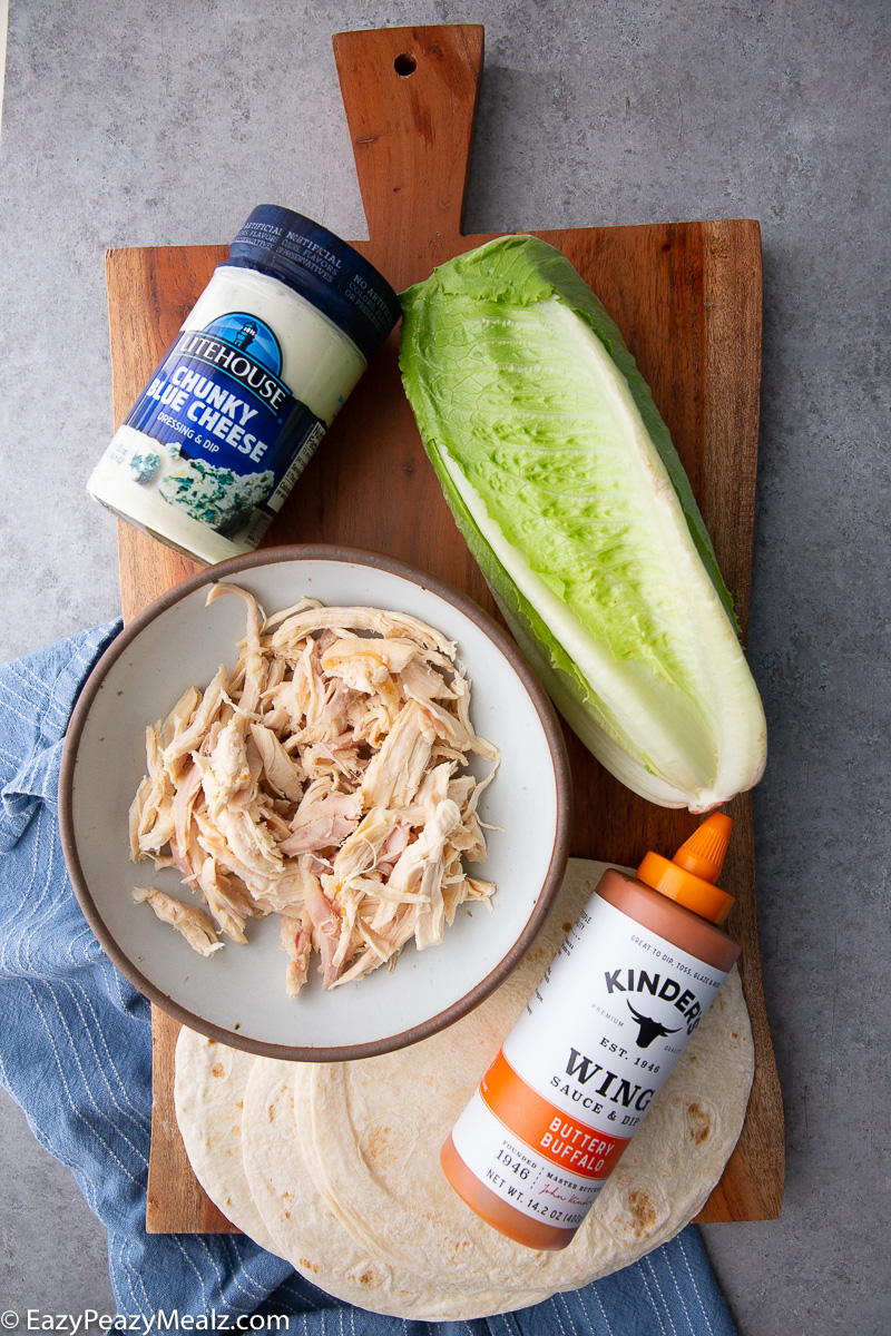 Everything you need to make buffalo chicken wraps 