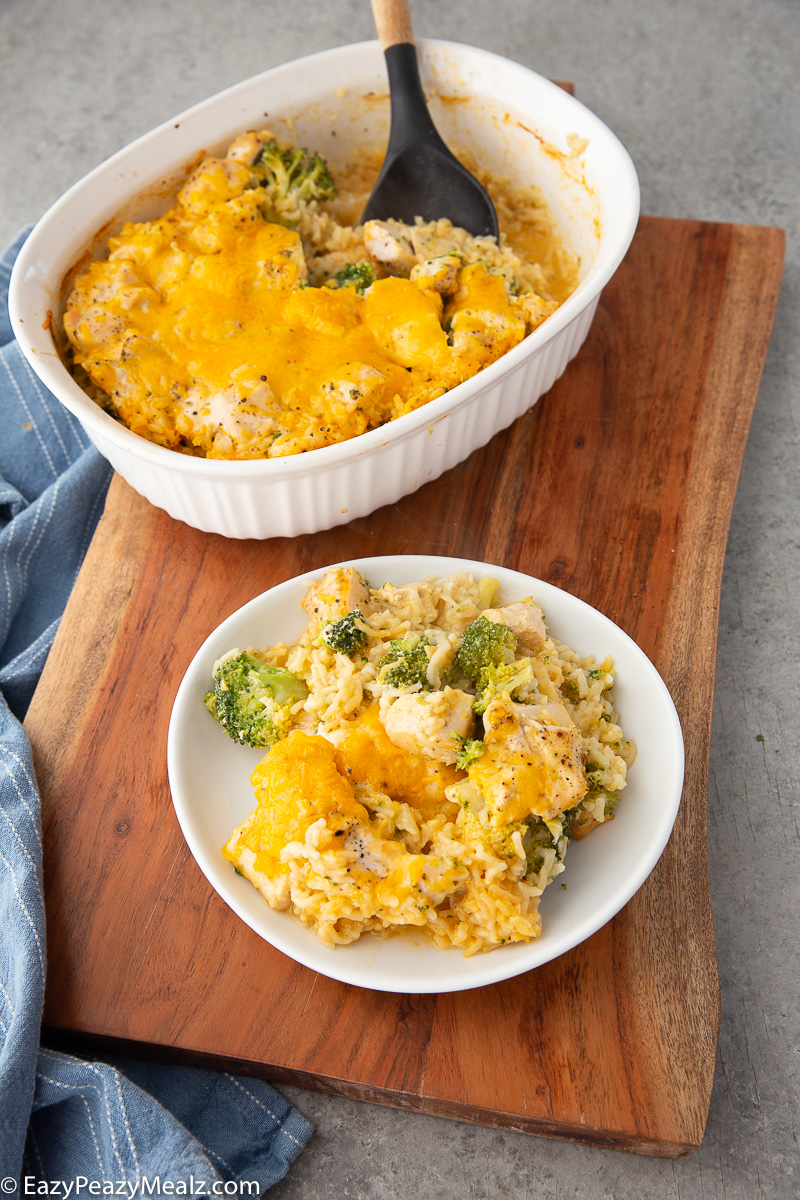 A plate full of chicken broccoli rice casserole