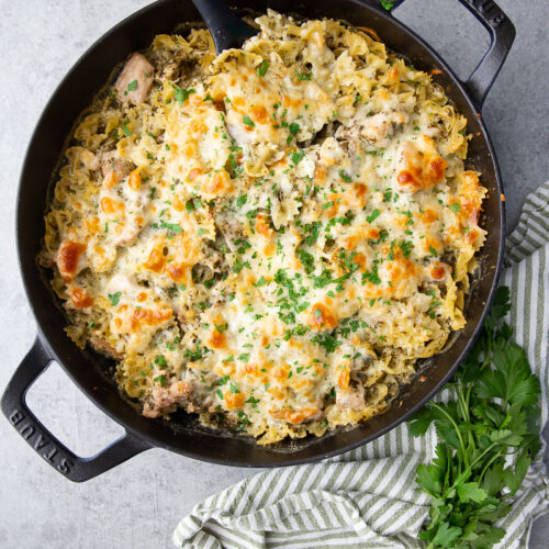 Pesto chicken pasta bake