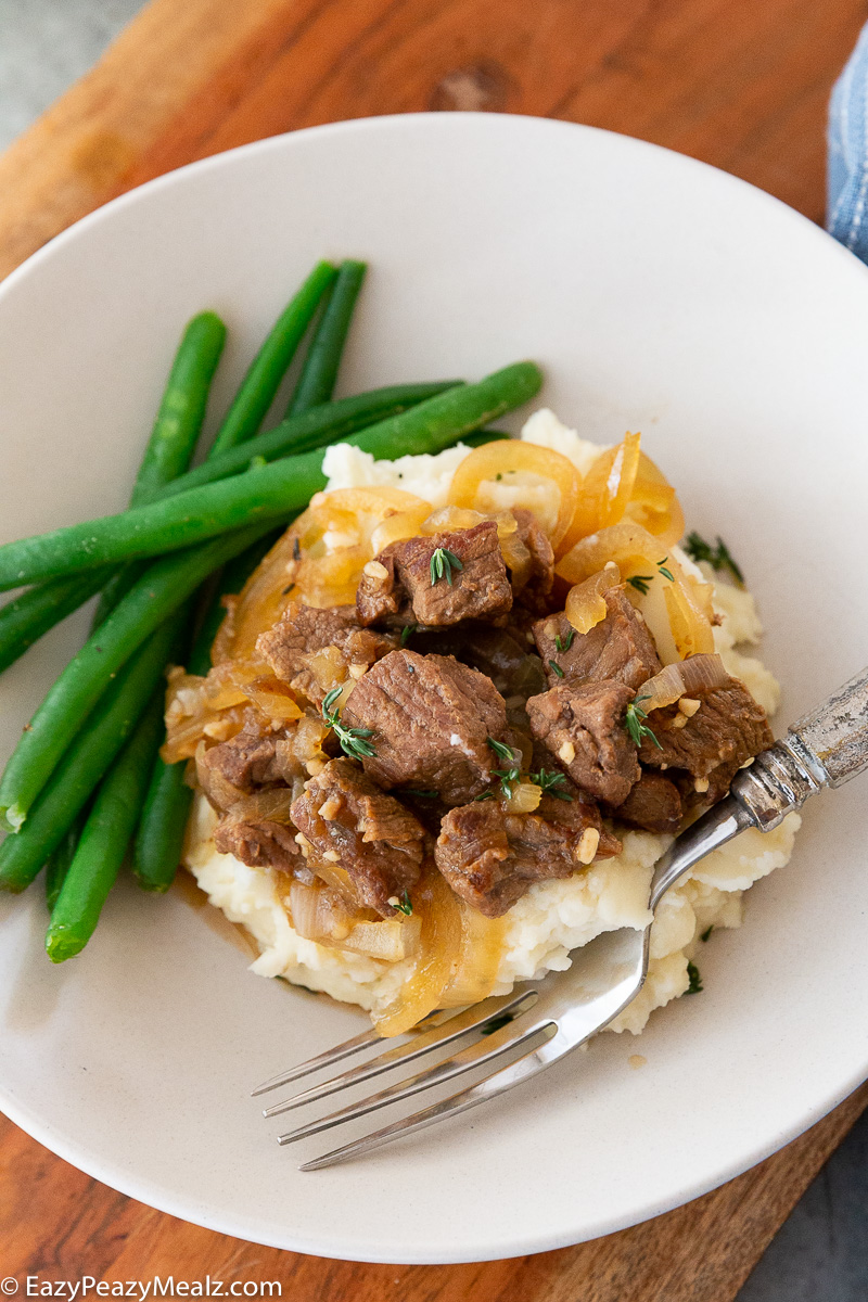 Slow cooker french onion beef tips.