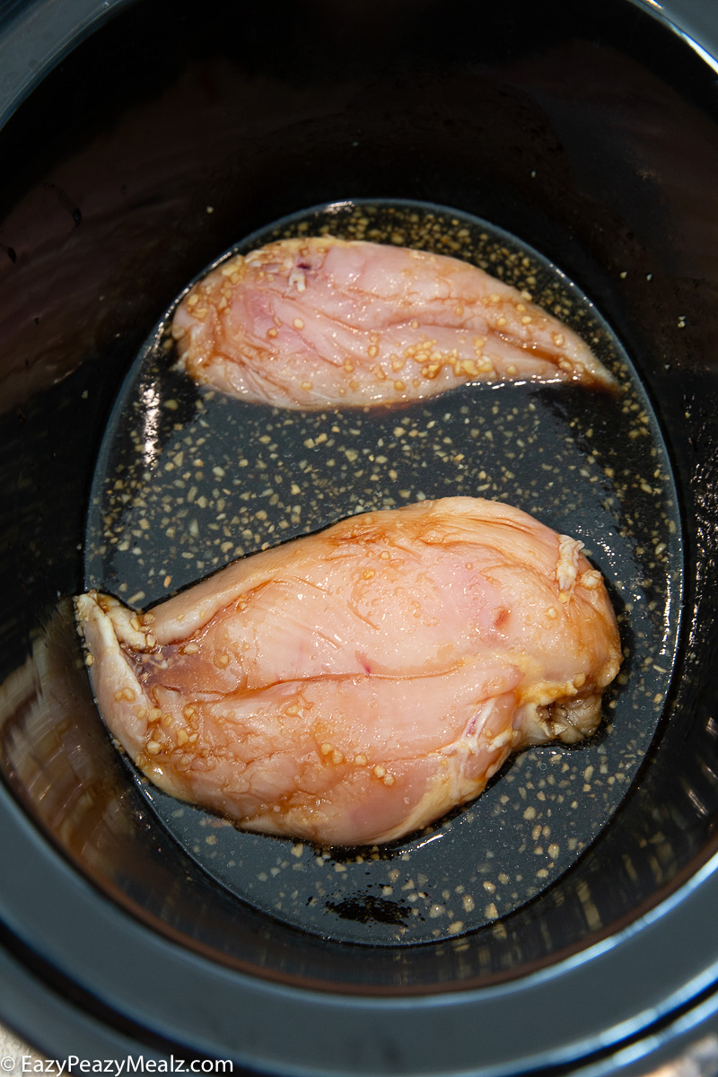 Making slow cooker honey garlic chicken