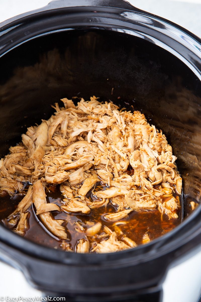 Shredded slow cooker honey garlic chicken