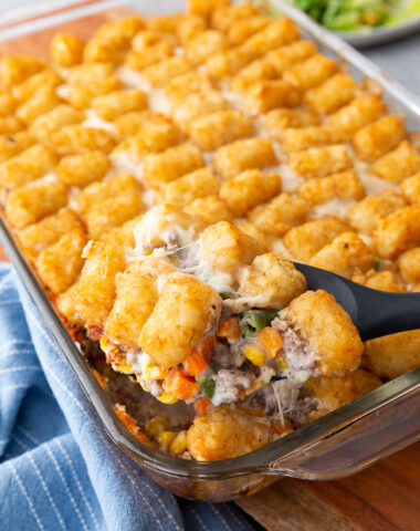 A delightful tater tot casserole.