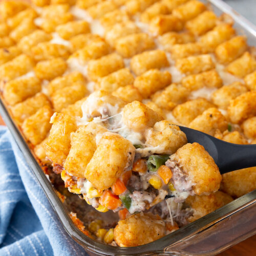 A delightful tater tot casserole.