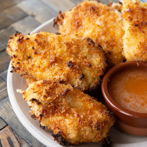 Hot honey chicken baked to be crispy, with a sticky hot honey coating.