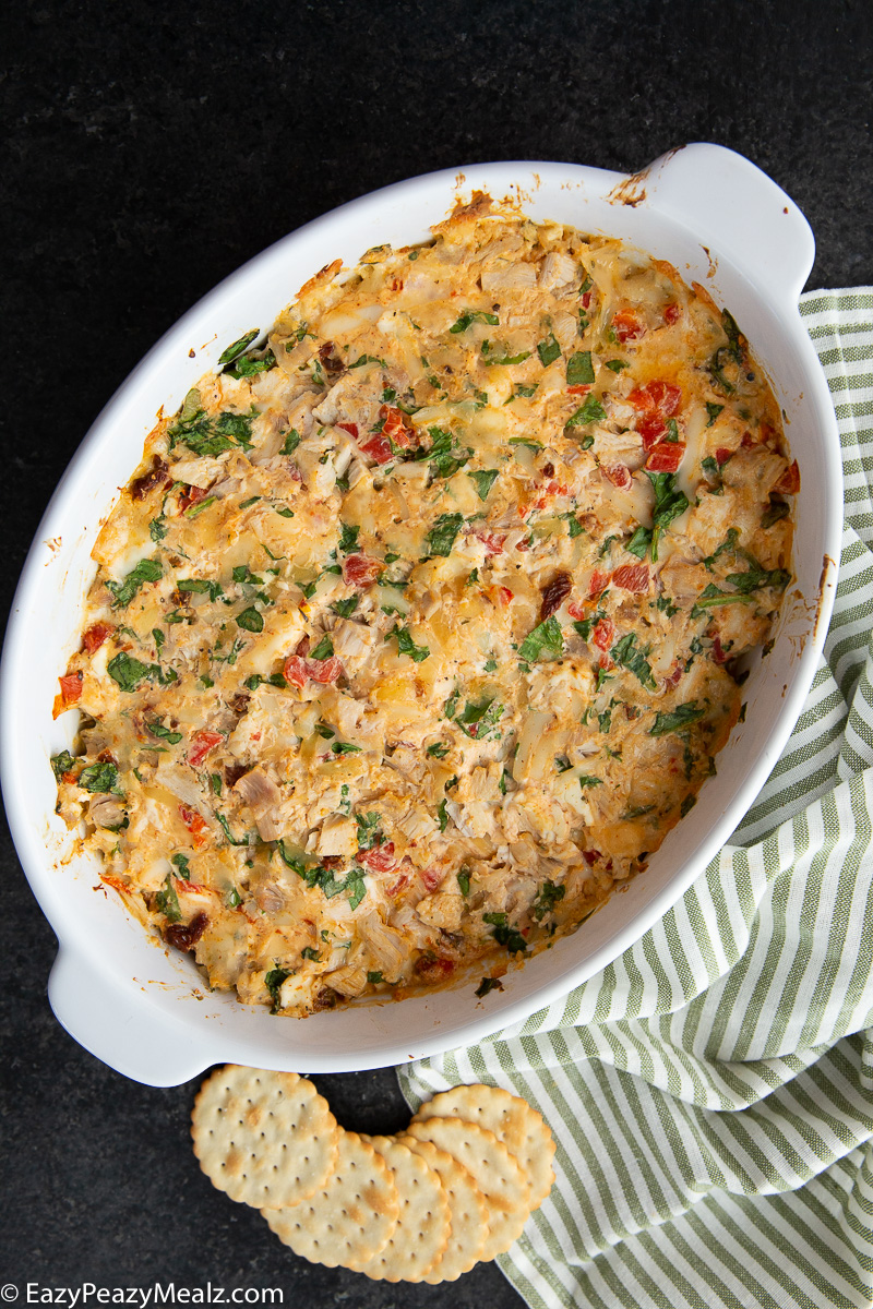 Marry me chicken dip, a full dish of this creamy, cheesy, dip. 
