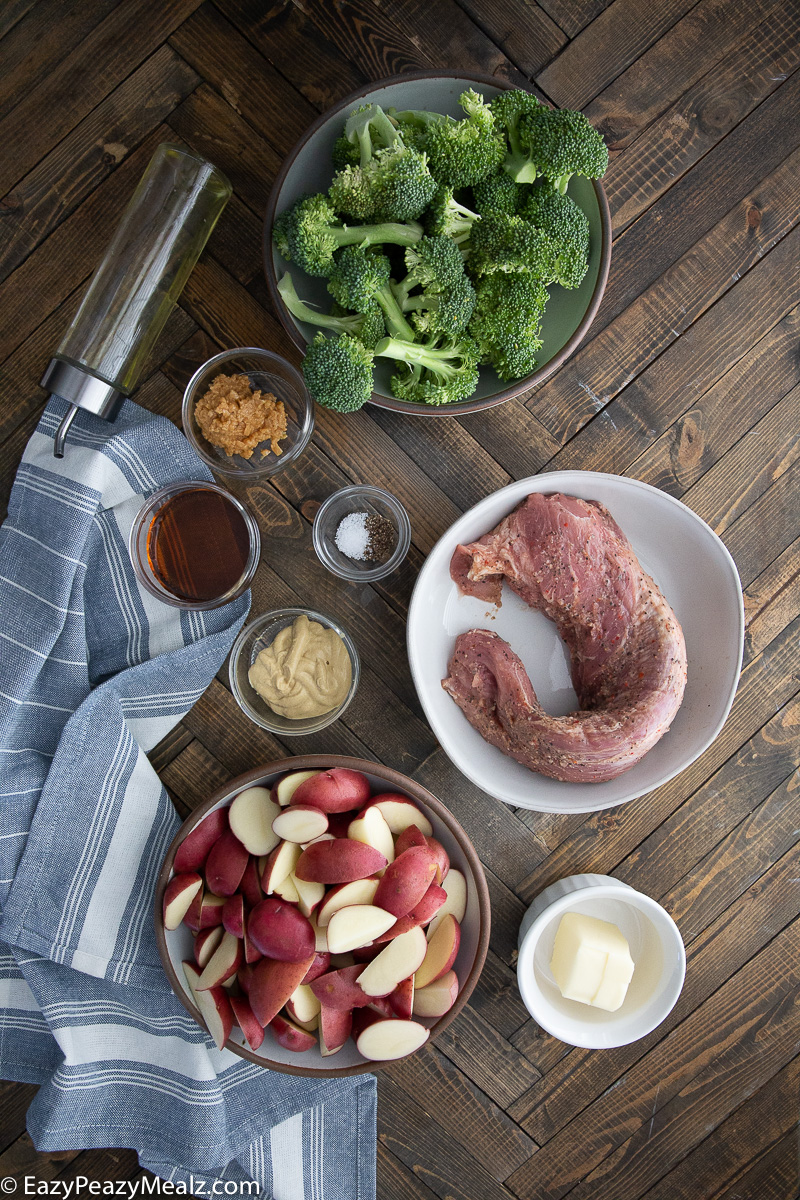 Ingredients for Sheet Pan Galic Butter Maple Dijon Pork Tenderloin