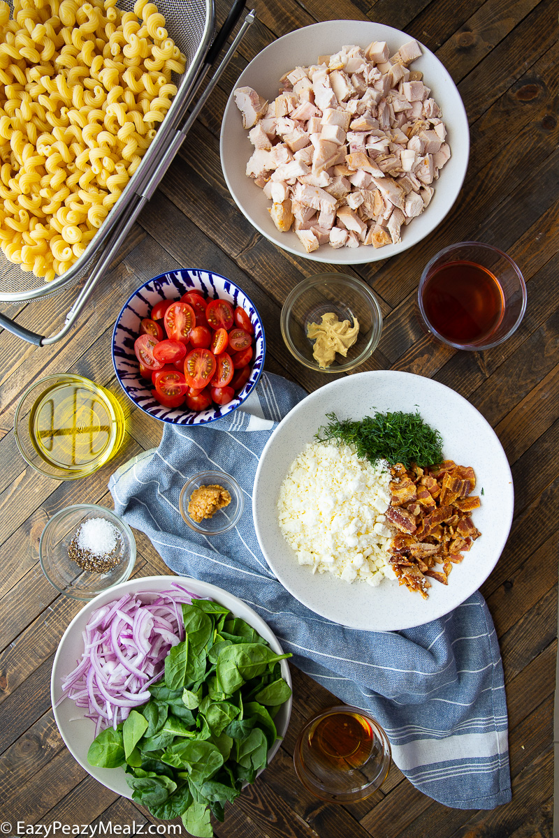 Everything you need for this chicken pasta salad. 