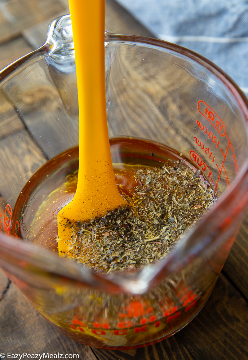Making the chicken pasta salad dressing. 