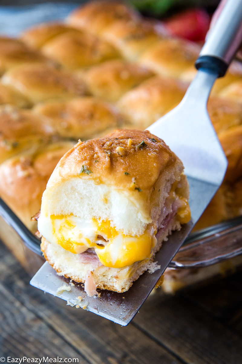 Club sandwich sliders, with melty cheese and layers of meat