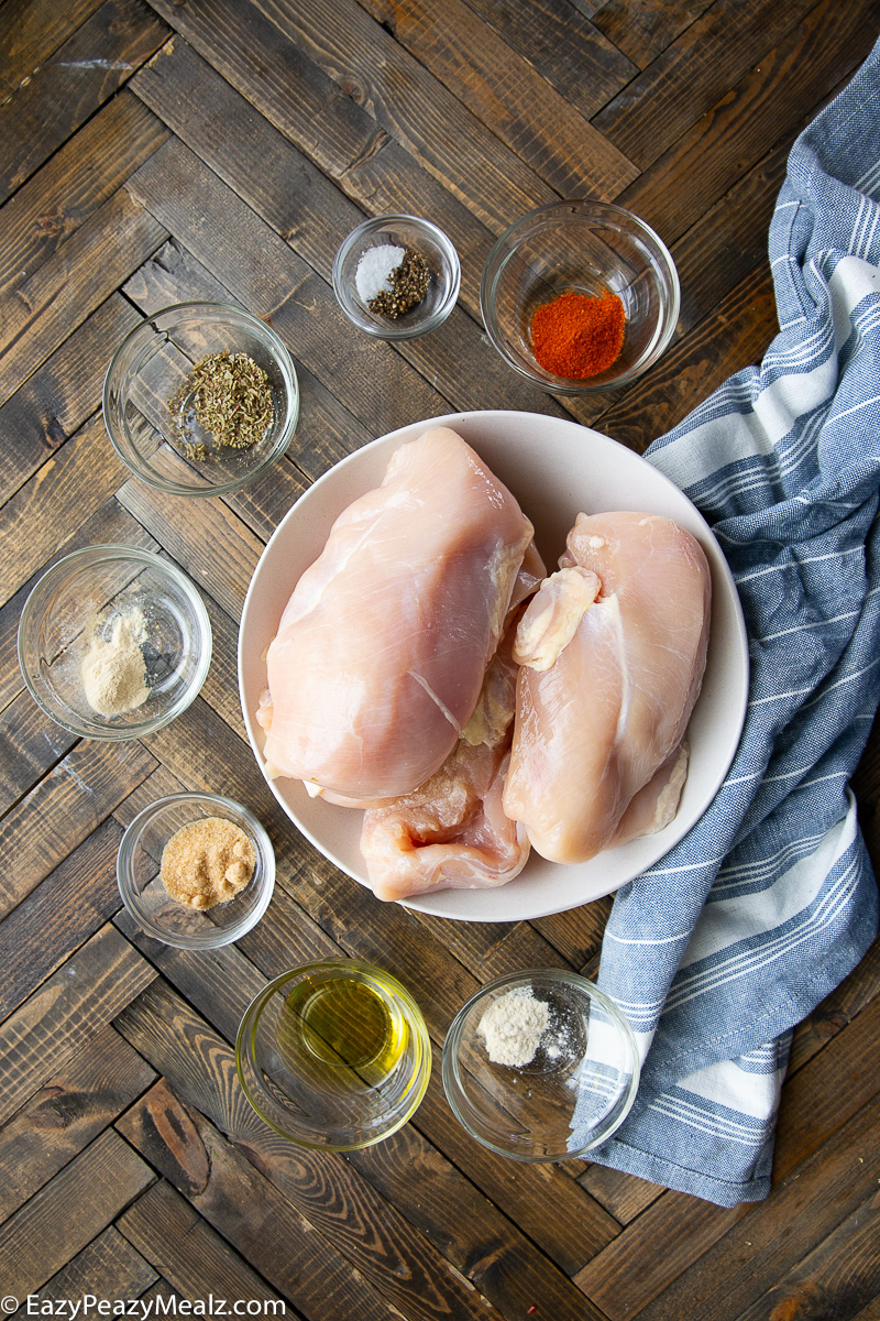 Ingredients needed for a juicy baked chicken breast