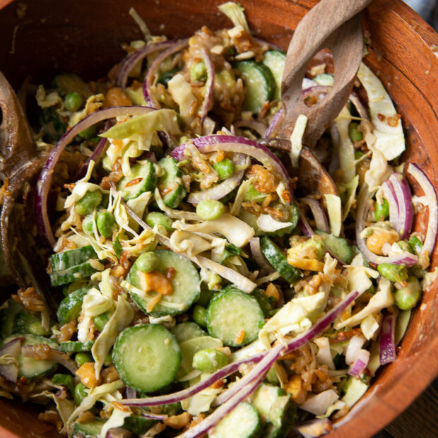 Crispy Rice Crunch Salad with Tahini dressing
