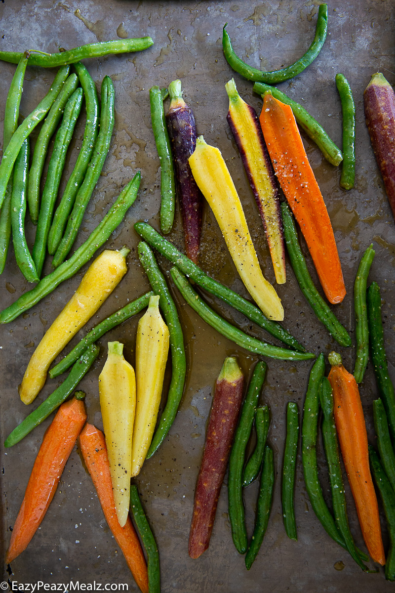 Making maple dijon salmon with green beans and carrots