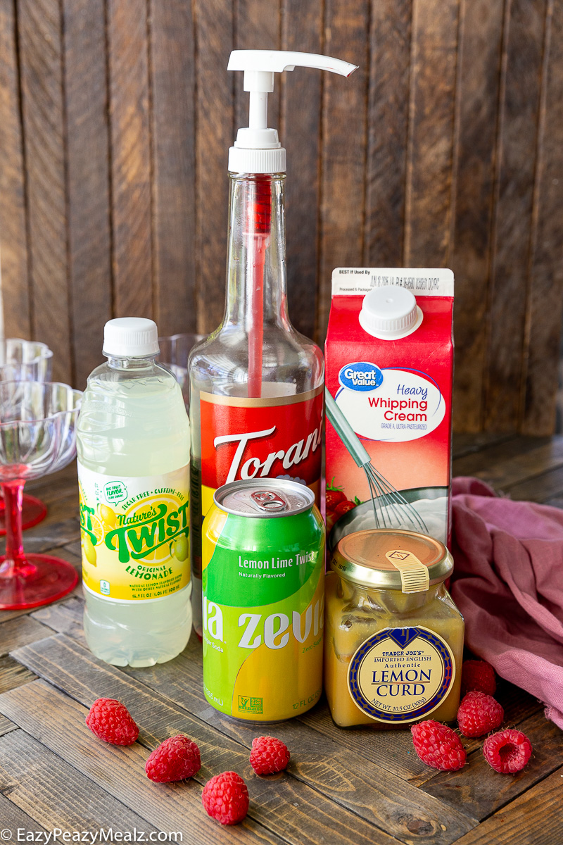 What you need to make lemon curd cold foam topped raspberry lemonade spritz