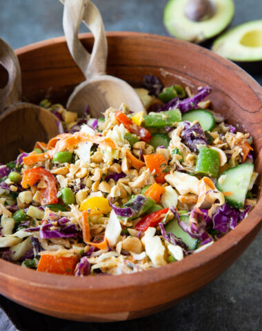 Thai peanut salad, a crunchy thai salad with peanut sauce, and crushed peanuts