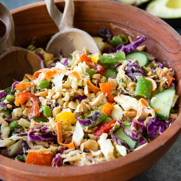 Thai peanut salad, a crunchy thai salad with peanut sauce, and crushed peanuts