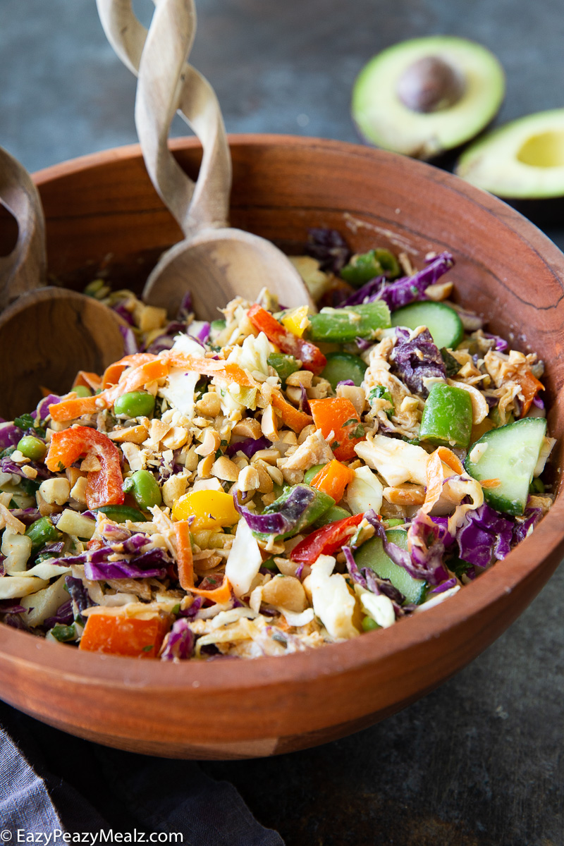 Thai peanut salad, a crunchy thai salad with peanut sauce, and crushed peanuts