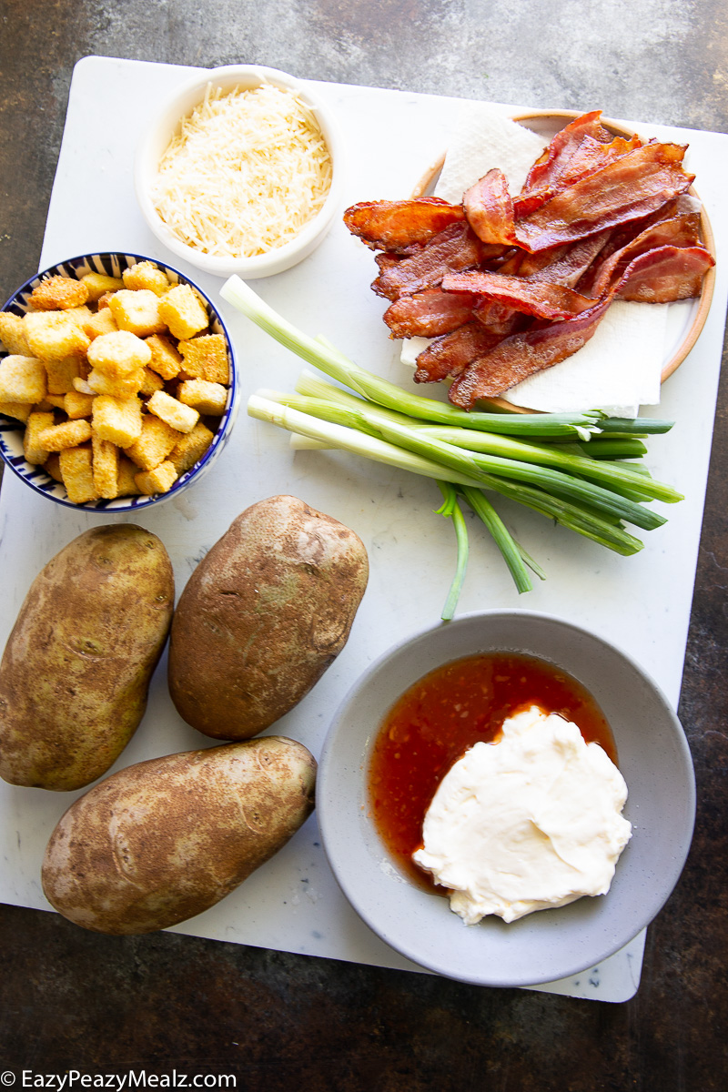 Ingredients for warm bacon potato salad