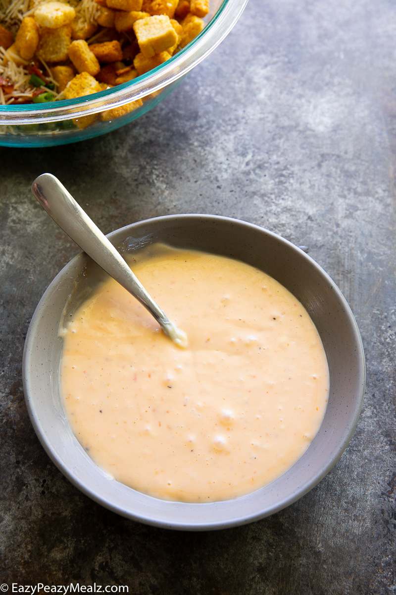 The dressing for warm bacon potato salad