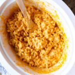 Buffalo chicken mac and cheese made in the slow cooker.