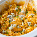 A crock pot full of buffalo chicken mac and cheese.
