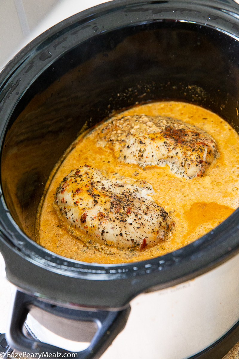 Marry me chicken cooked in the slow cooker, before adding the pasta