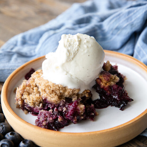 Crockpot Blueberry Cobbler, a delicious, easy dessert made simply in the slow cooker.