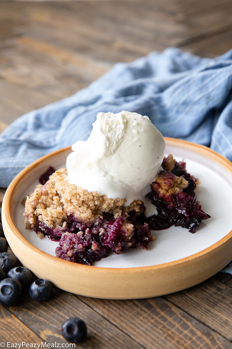 Crockpot Blueberry Cobbler, a delicious, easy dessert made simply in the slow cooker.
