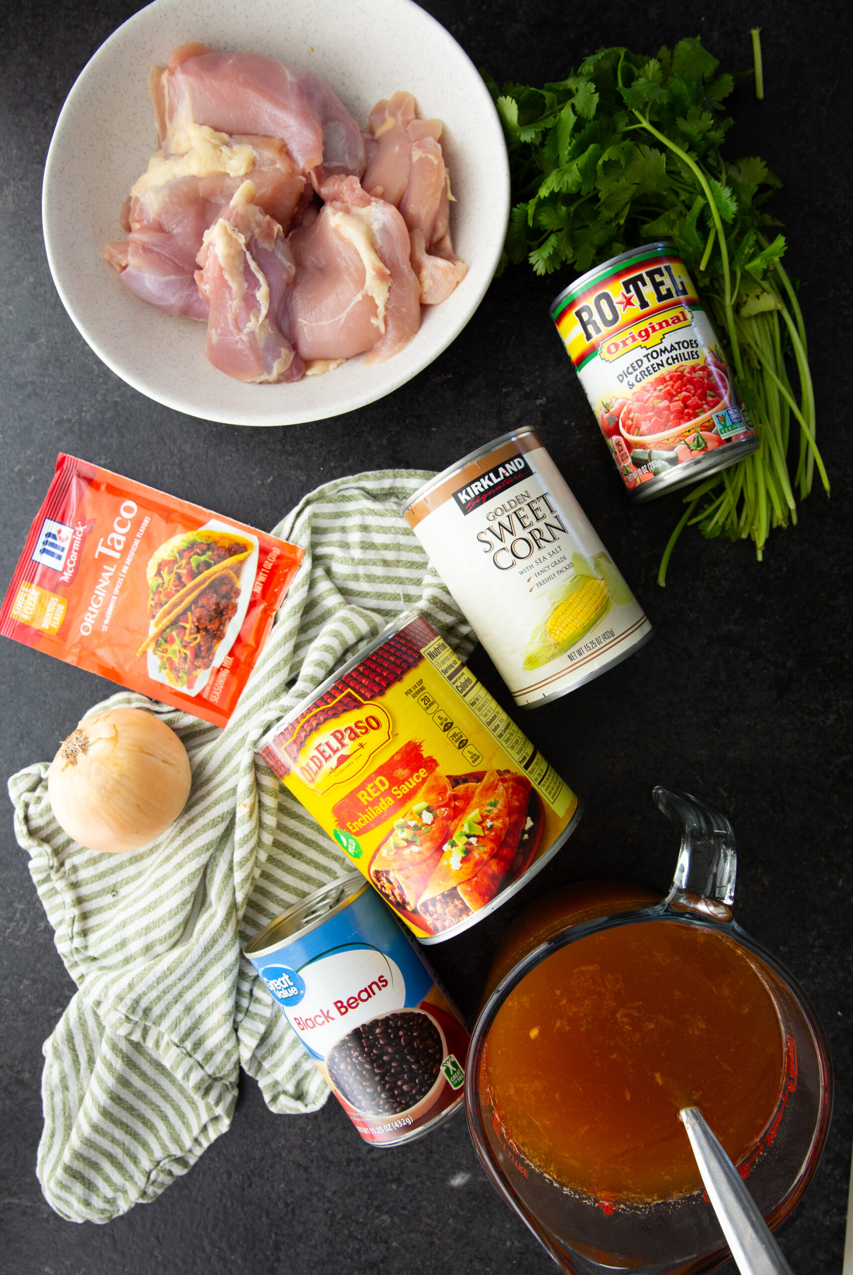 Ingredients for making chicken enchilada soup